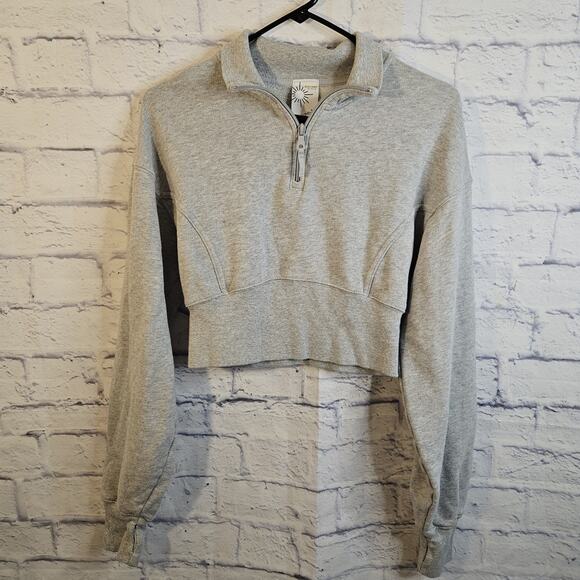 aerie Tops - Aerie Offline Quarter Zip Gray Cropped Terry Collared Corset Sweatshirt Sz S
